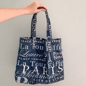 Paris typographical navy blue canvas tote bag